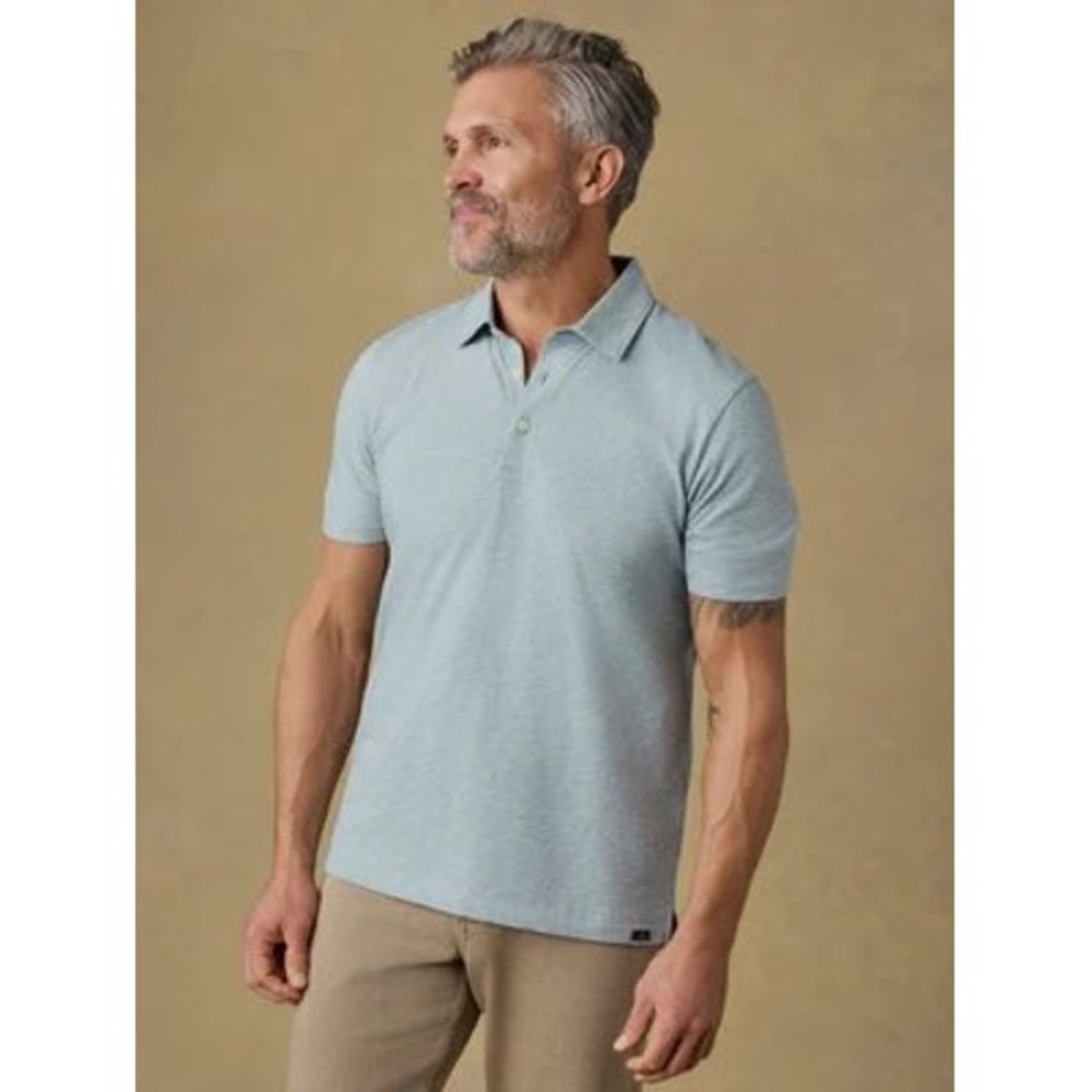 Faherty Brand Mens Movement Polo Shirt Light Blue Heathered Cotton Modal Large